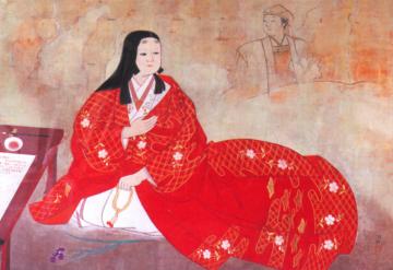 日本美術院院友安沢阿弥作『母情仏心』。阿久比町立図書館所蔵「於大の方」絵画