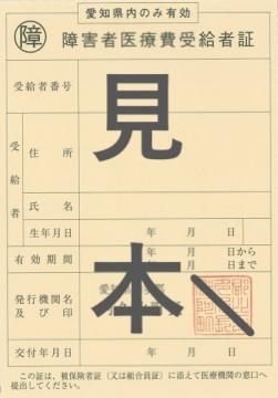 障害者医療費受給者証の見本