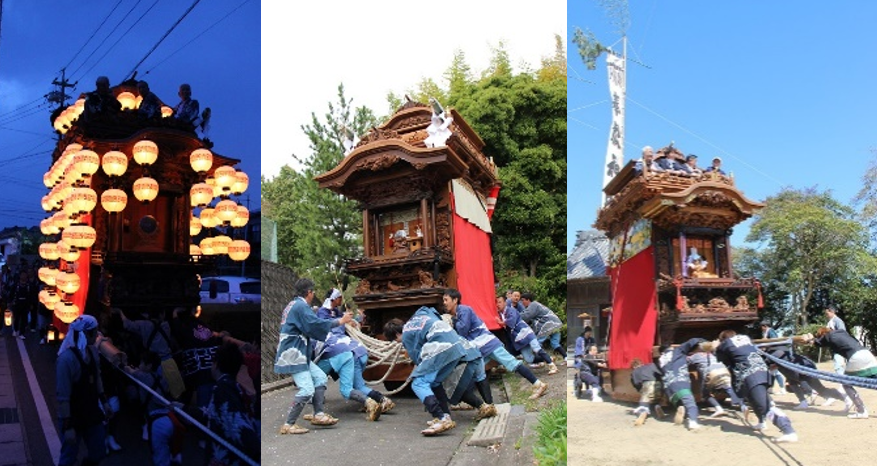 大古根地区、萩地区、横松地区の山車の写真