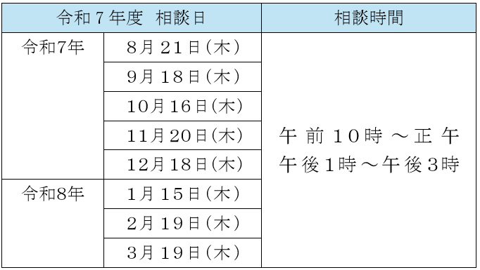 令和7年度の相談日一覧表